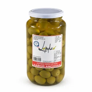 Aceitunas verdes manzanillas con hueso sabor anchoas